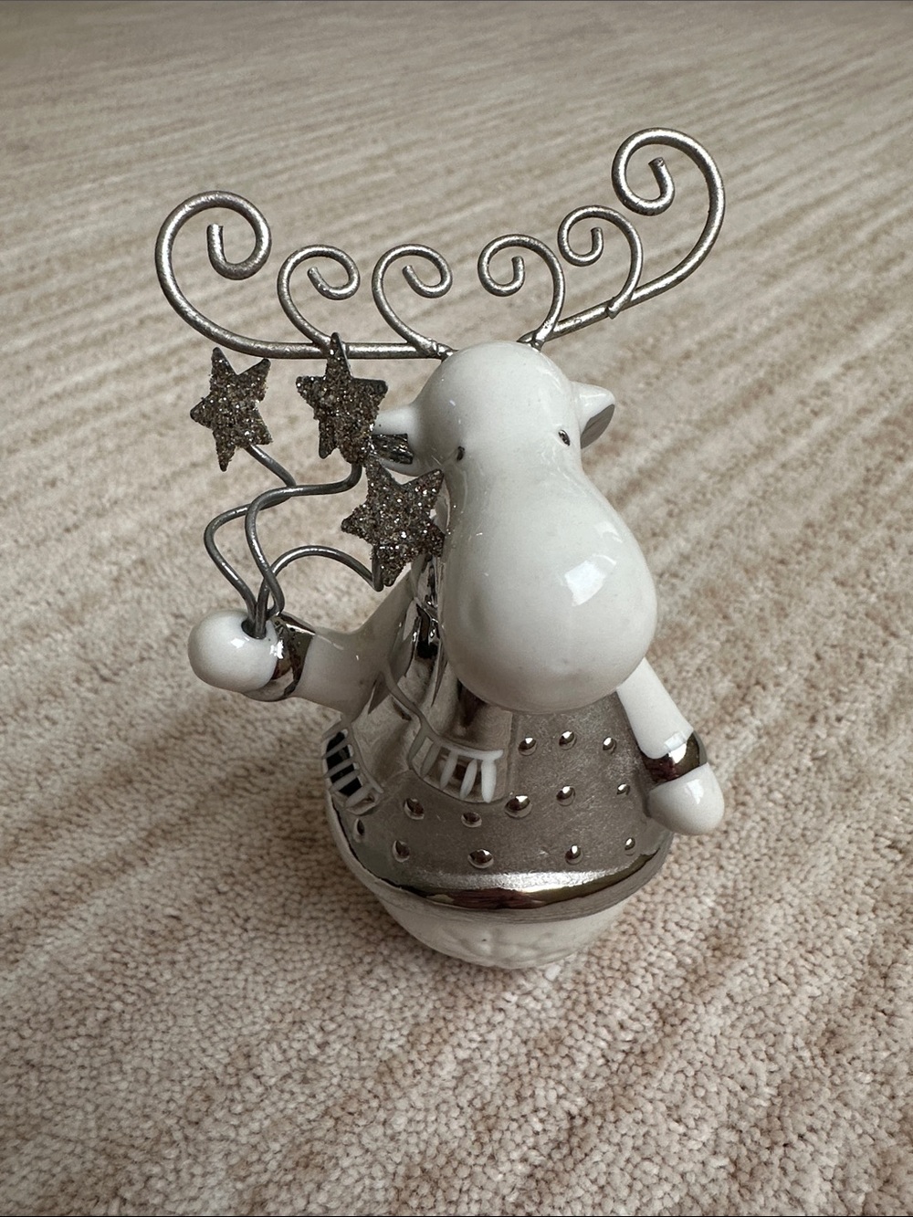 Pier 1 Imports Moose Figurine Silver White Ceramic Figurine 4.5"